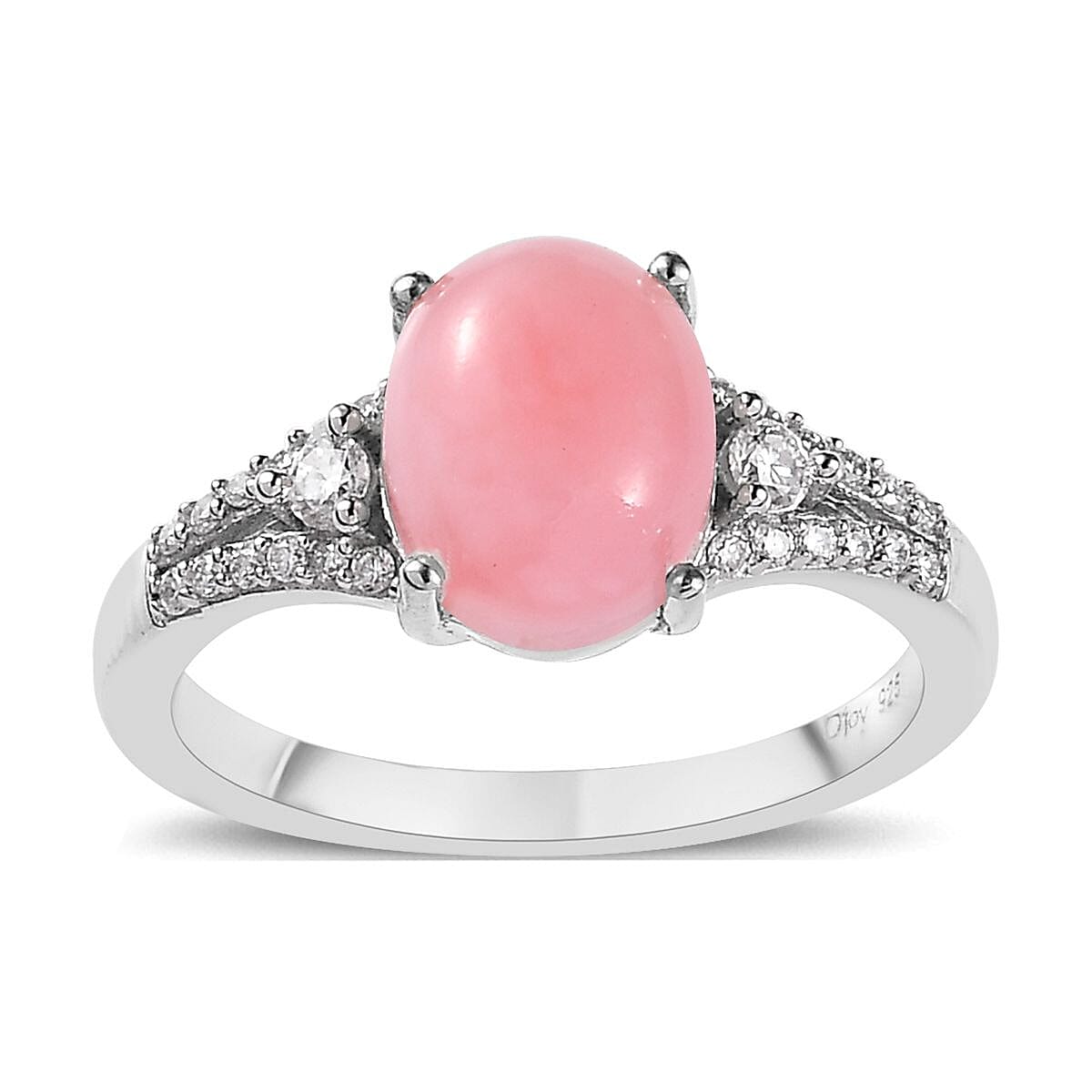 Oregon Pink Opal and Moissanite Ring in Platinum Over Sterling Silver (Size 6.0) 1.90 ctw