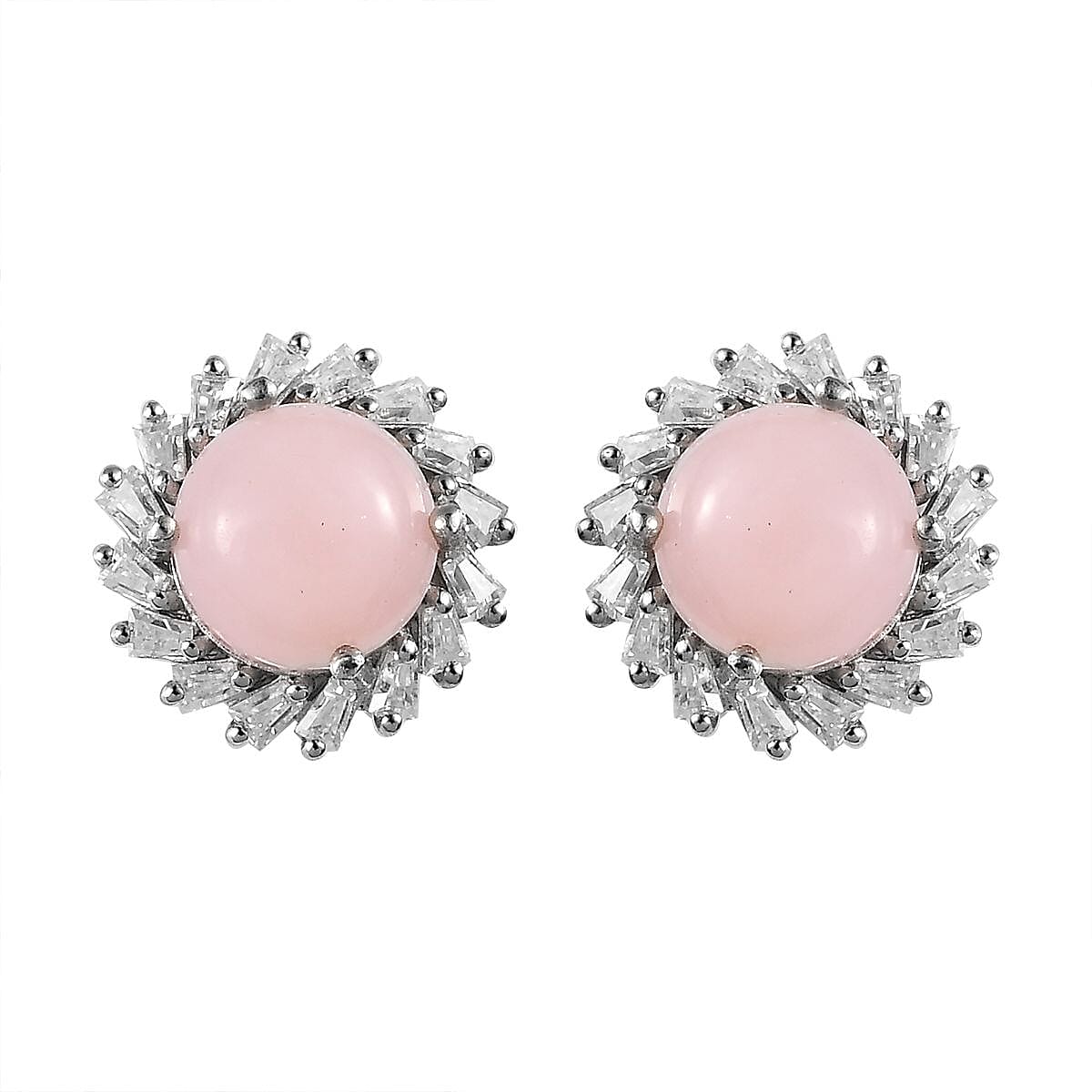 Peruvian Pink Opal and Moissanite Halo Stud Earrings in Platinum Over Sterling Silver 4.30 ctw
