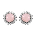 Peruvian Pink Opal and Moissanite Halo Stud Earrings in Platinum Over Sterling Silver 4.30 ctw - Sticky add to cart bar