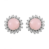 Peruvian Pink Opal and Moissanite Halo Stud Earrings in Platinum Over Sterling Silver 4.30 ctw