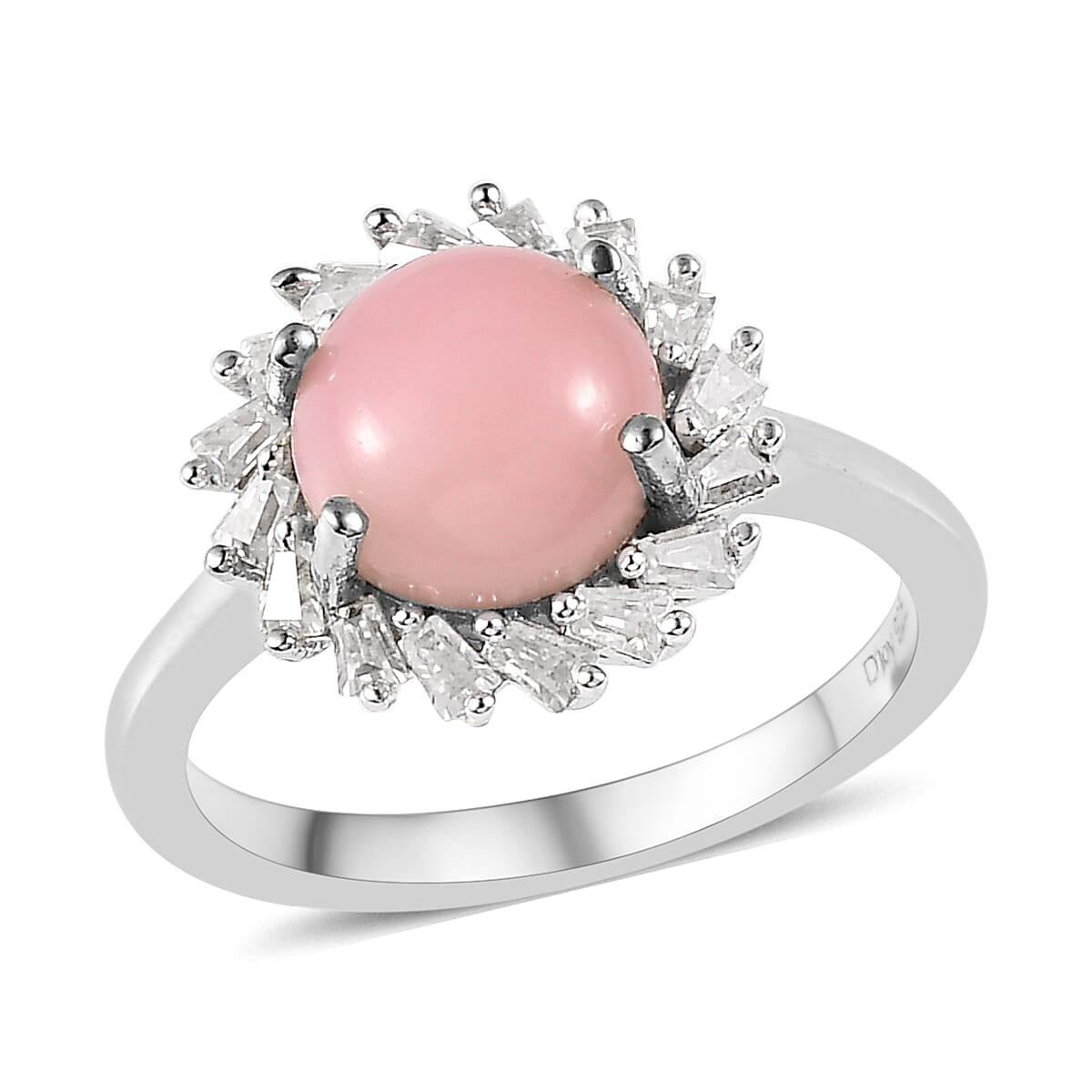 Peruvian Pink Opal, Moissanite Ring in Platinum Over Sterling Silver (Size 6.0) 2.15 ctw