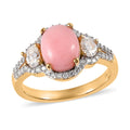Peruvian Pink Opal and Moissanite Ring in Vermeil Yellow Gold Over Sterling Silver 2.15 ctw - Sticky add to cart bar