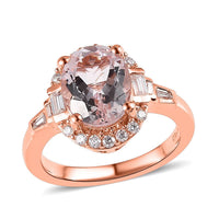 Pink Morganite, Moissanite Ring in Vermeil RG Over Sterling Silver (Size 6.0) 2.85 ctw