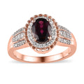 Tanzanian Rhodolite Garnet and White Zircon Halo Ring in Vermeil Rose Gold Over Sterling Silver 1.85 ctw - Sticky add to cart bar