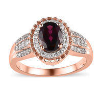 Tanzanian Rhodolite Garnet and White Zircon Halo Ring in Vermeil Rose Gold Over Sterling Silver 1.85 ctw