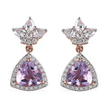 Rose De France Amethyst and Moissanite Floral Statement Drop Earrings in Vermeil Rose Gold Over Sterling Silver 4.75 ctw - Sticky add to cart bar