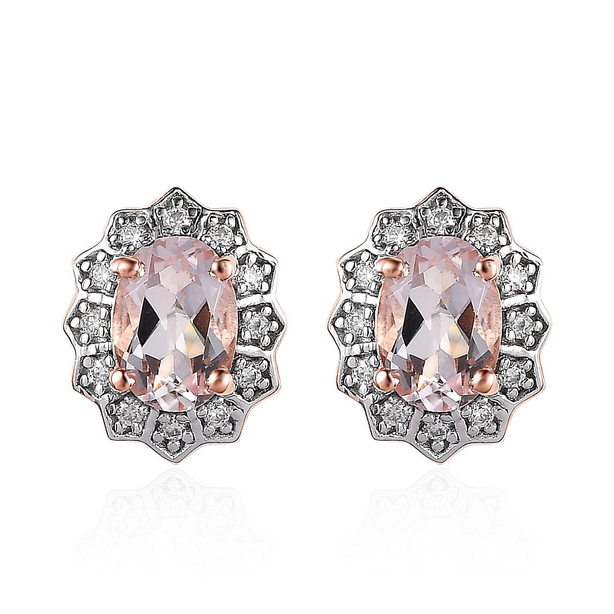 Pink Morganite and Moissanite Floral Earrings in Vermeil Rose Gold Over Sterling Silver 1.70 ctw