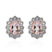 Pink Morganite and Moissanite Floral Earrings in Vermeil Rose Gold Over Sterling Silver 1.70 ctw