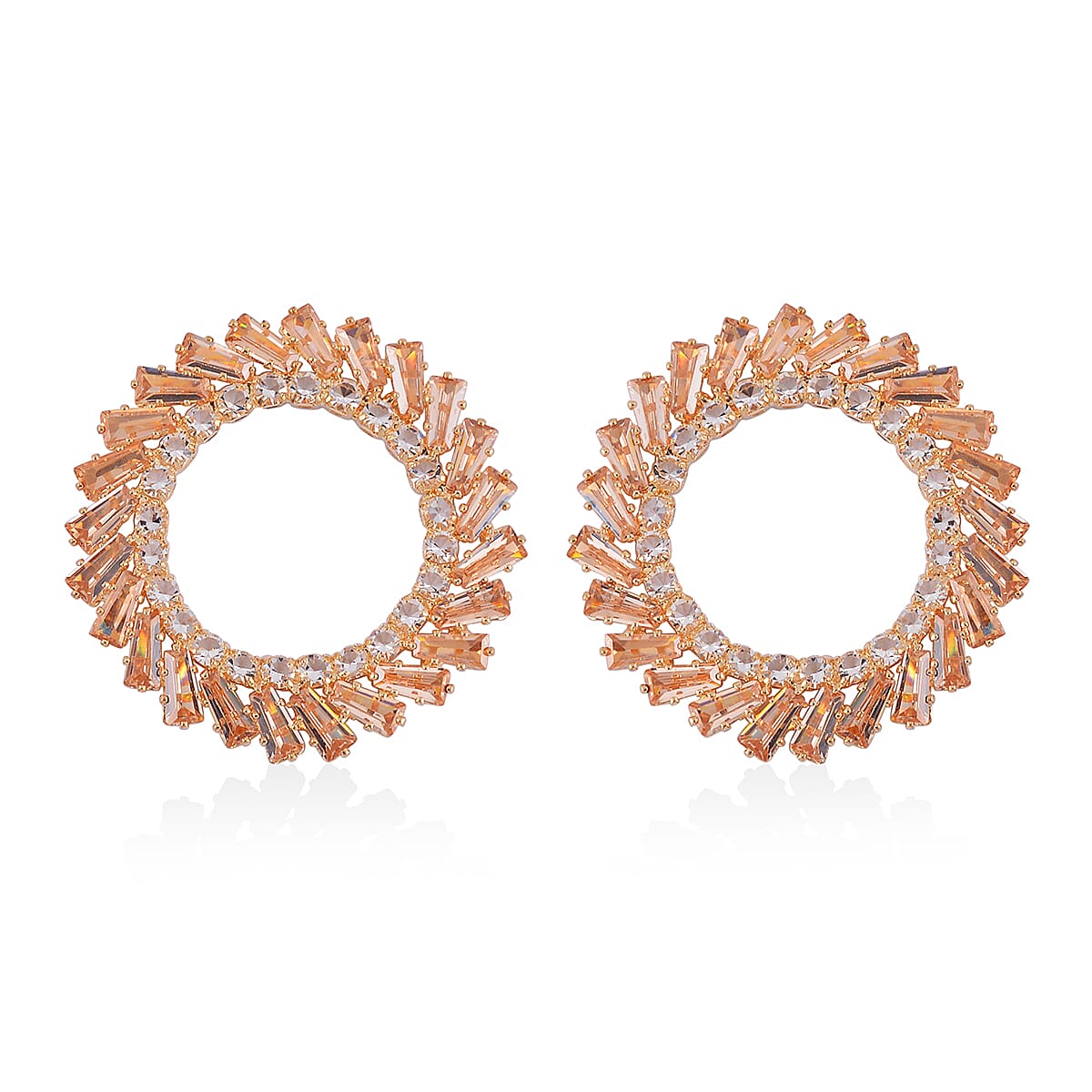 White and Champagne Austrian Crystal Open Circle Earrings in Goldtone