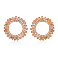 White and Champagne Austrian Crystal Open Circle Earrings in Goldtone