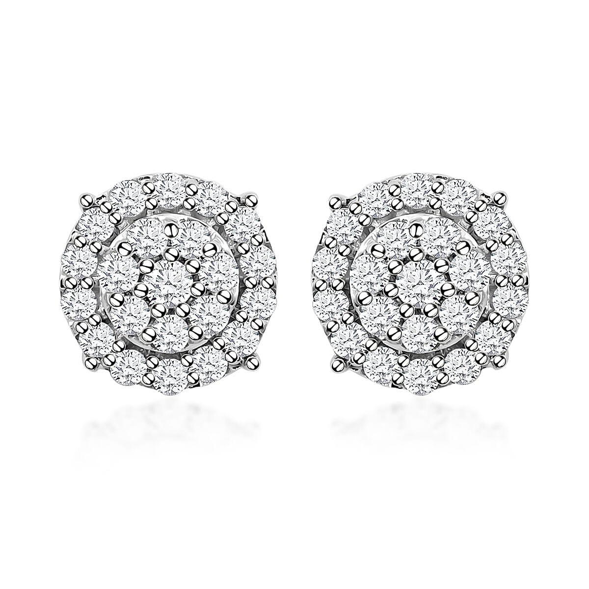 Luxuriant Lab Grown Diamond G-H SI Double Halo Stud Earrings in Platinum Over Sterling Silver 0.50 ctw