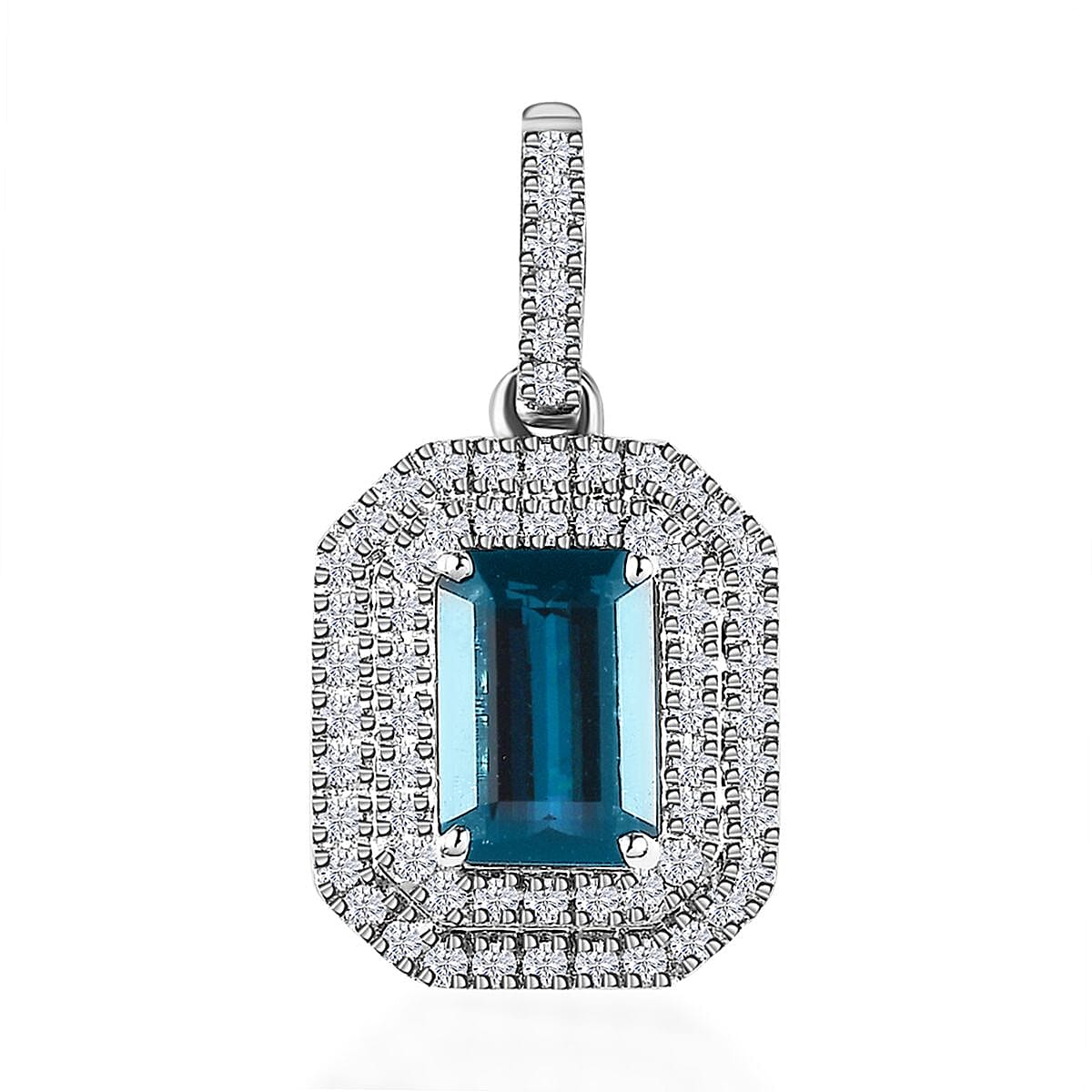 Luxoro 14K White Gold AAA Monte Belo Indicolite and Diamond G-H I3 Pendant 1.30 ctw