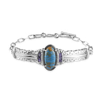 KARIS Mojave Blue Turquoise and Simulated Amethyst Diamond Toggle Clasp Bracelet in Platinum Bond and Stainless Steel (7.25 In) 8.50 ctw