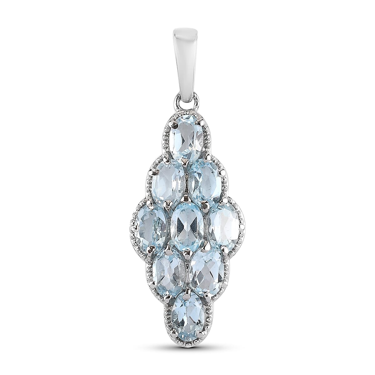 Sky Blue Topaz Elongated Pendant without Chain in Stainless Steel 4.75 ctw