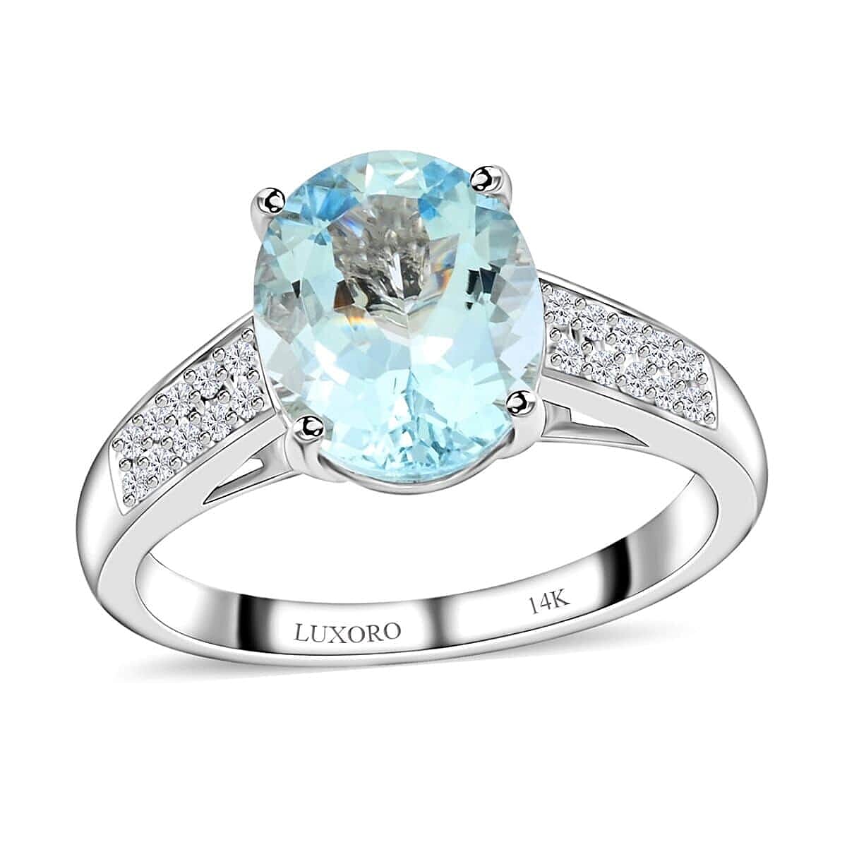 Certified & Appraised Luxoro 10K White Gold AAA Santa Maria Aquamarine, Diamond (G-H, I1) (0.16 cts) Ring (Size 9.0) 2.50 ctw