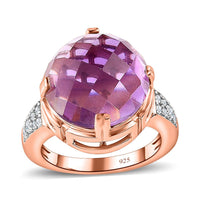 Rose De France Amethyst, White Zircon Ring in 14K RG Over Sterling Silver (Size 9.0) 9.50 ctw