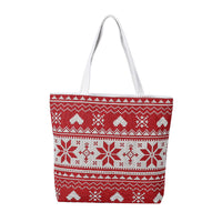 Red and White Snow Patterns Jute and Polyester Tote Bag (16"13.4"x3.6"x14.4")