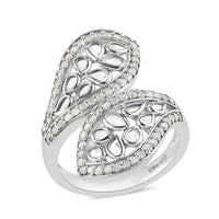 Polki Diamond and Natural Champagne Diamond Bypass Ring in Rhodium and Platinum Over Sterling Silver 1.50 ctw