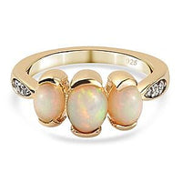 Ethiopian Welo Opal, White Zircon Cluster Ring in 14K YG Over Sterling Silver (Size 10.0) 1.33 ctw