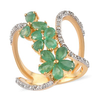 Socoto Emerald and Natural White Zircon Ring in Vermeil Yellow Gold Over Sterling Silver 2.20 ctw