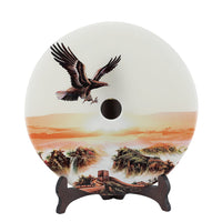 Eagle Painted Round Multi Colour Jade with Wood Rack (11.8"x11.8"x0.5")