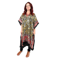 WINLAR Yellow Tiger Print V-Neck Short Satin Kaftan - One Size Fits Most