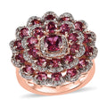 Tanzanian Rhodolite Garnet and White Zircon Floral Ring in Vermeil Rose Gold Over Sterling Silver 4.70 ctw - Sticky add to cart bar