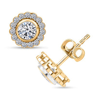 Luxoro 14K Yellow Gold Luxuriant Lab Grown Diamond E-F VS Halo Stud Earrings 1.50 ctw
