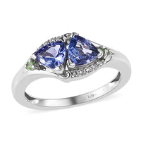 Tanzanite, Multi Gemstone Ring in Platinum Over Sterling Silver (Size 10.0) 1.00 ctw