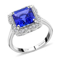 Certified & Appraised Rhapsody 950 Platinum AAAA Asscher Cut Tanzanite and E-F VS Diamond Ring 6.60 Grams 4.30 ctw - Sticky add to cart bar