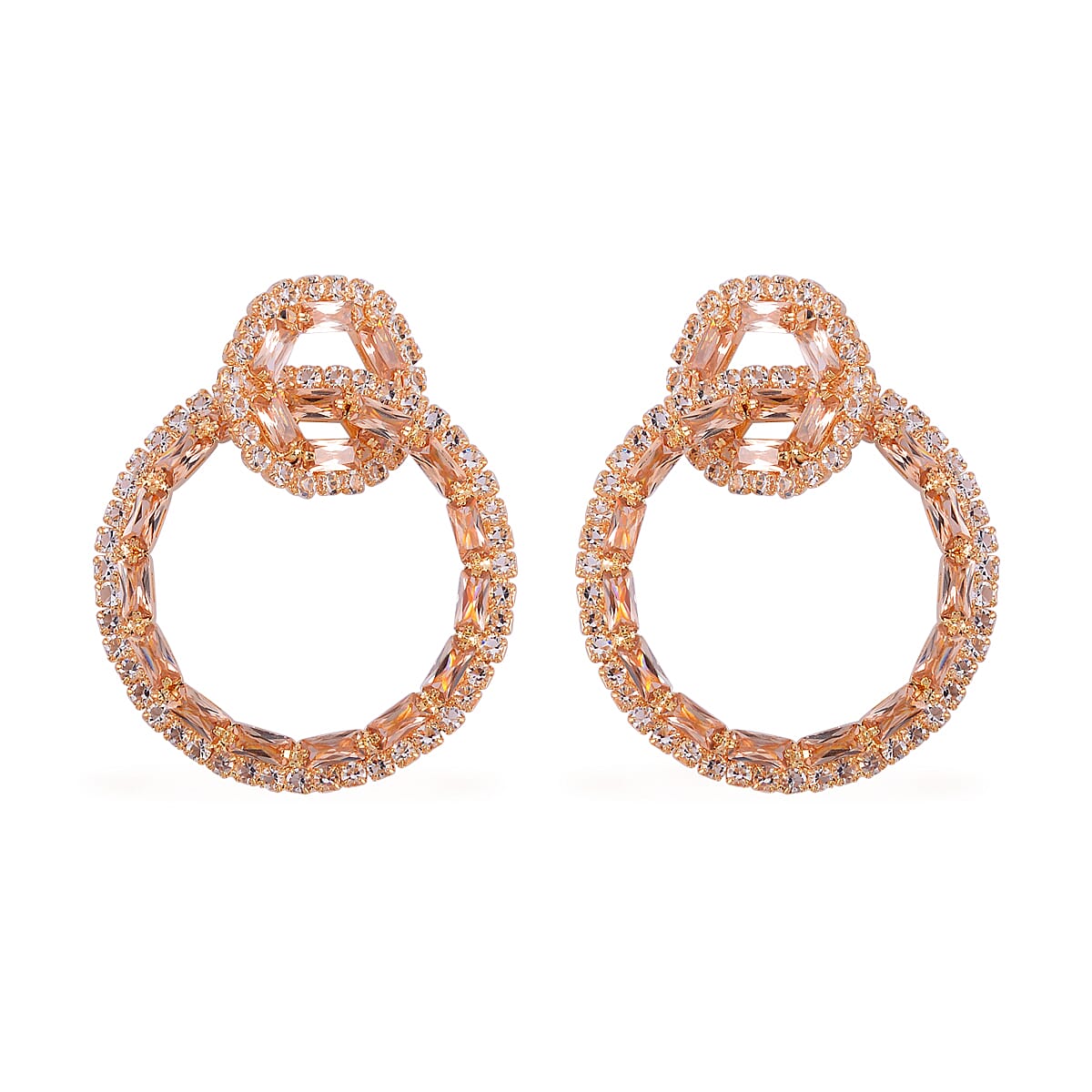 Champagne and White Austrian Crystal Earrings in Goldtone