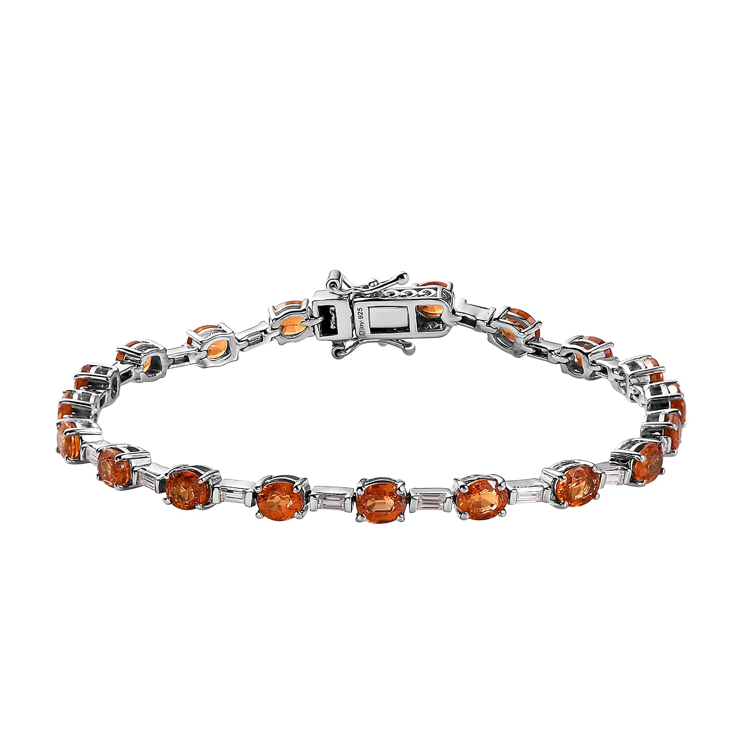 Premium Nigerian Spessartite Garnet and Moissanite Bracelet in Platinum Over Sterling Silver (7.25 In) 12.20 ctw