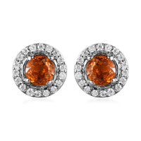 Premium Nigerian Spessartite Garnet and Moissanite Sunburst Stud Earrings in Platinum Over Sterling Silver 1.25 ctw