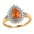 Premium Nigerian Spessartite Garnet and Moissanite Double Halo Ring in Vermeil Yellow Gold Over Sterling Silver 1.35 ctw - Sticky add to cart bar