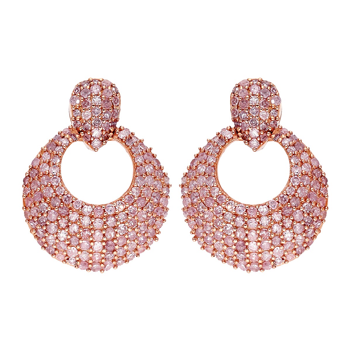 Natural Pink Diamond Earrings in Vermeil Rose Gold Over Sterling Silver 1.00 ctw