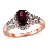 AAA Tanzanian Rhodolite Garnet and White Zircon Split Shank Ring in Vermeil Rose Gold Over Sterling Silver 1.85 ctw