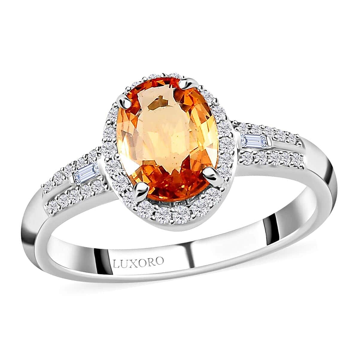 Doorbuster Luxoro 10K White Gold Premium Natural Ceylon Orange Sapphire and G-H I2 Diamond Halo Ring (Size 10.0) 1.65 ctw