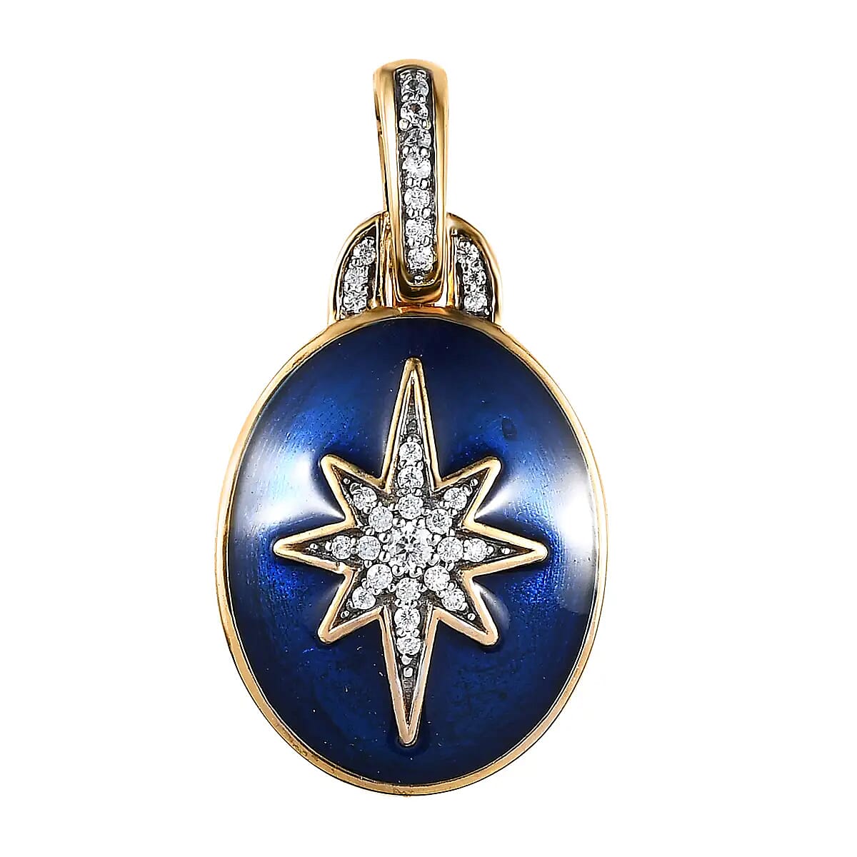 Moissanite Star Pendant, Enameled Pendant, Vermeil Yellow Gold Over Sterling Silver Pendant, Moissanite Pendant 0.20 ctw