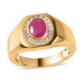 Doorbuster Premium Montepuez Ruby and Moissanite Men's Ring in Vermeil Yellow Gold Over Sterling Silver 1.60 ctw - Sticky add to cart bar