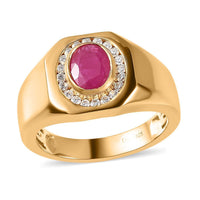 Doorbuster Premium Montepuez Ruby and Moissanite Men's Ring in Vermeil Yellow Gold Over Sterling Silver 1.60 ctw