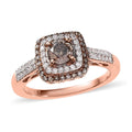Doorbuster Natural Champagne and White Diamond Double Halo Ring in Vermeil RG Over Sterling Silver 1.00 ctw (Del. in 5-7 Days) - Sticky add to cart bar
