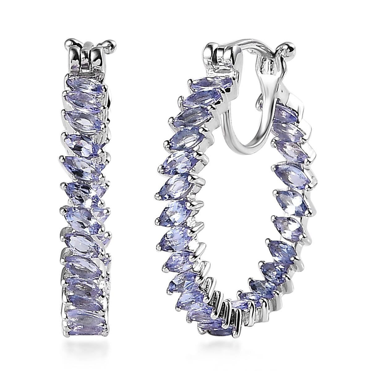 Doorbuster Karis Tanzanite Inside Out Hoop Earrings in Platinum Bond 3.15 ctw