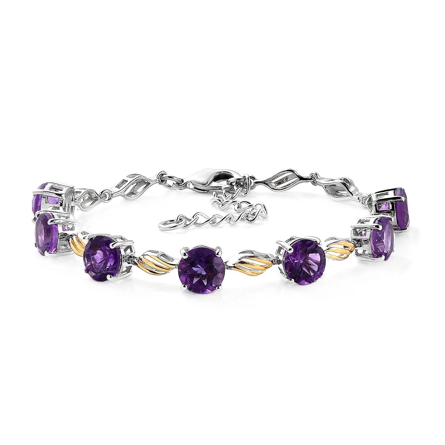 Karis African Amethyst Station Bracelet in 18K YG Plated and Platinum Bond (6.50-8.0In) 8.40 ctw