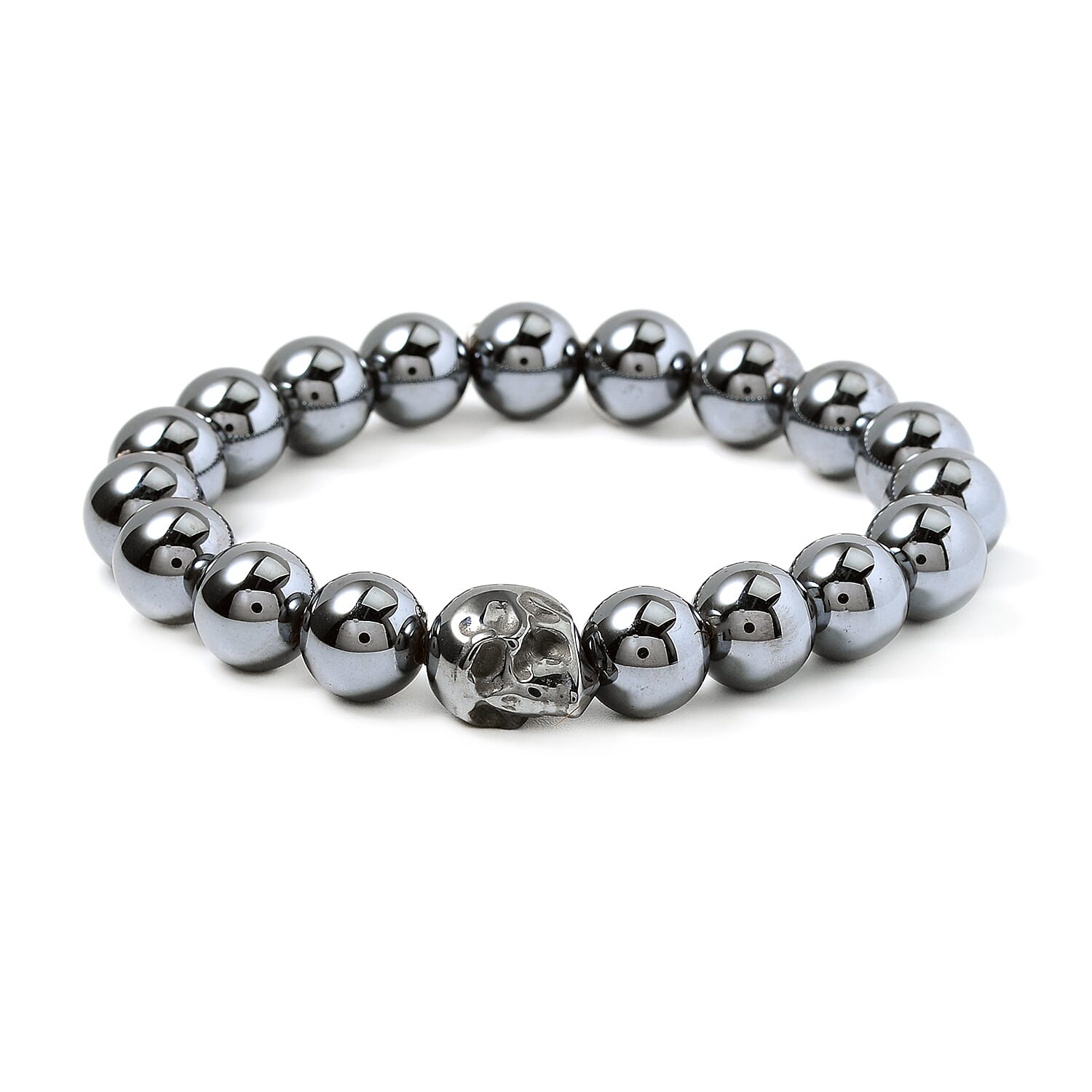 Terahertz Skull Carved Beaded Stretch Bracelet 129.50 ctw