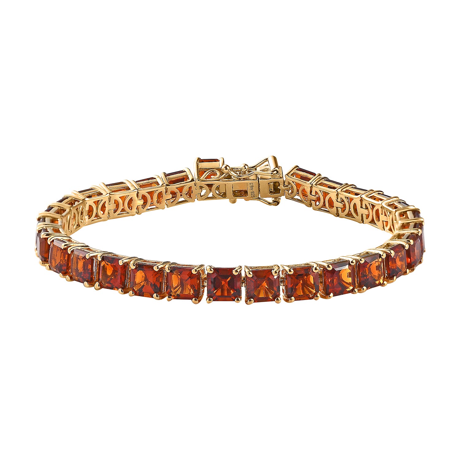 Asscher Cut Brazilian Cherry Citrine Tennis Bracelet in Vermeil Yellow Gold Over Sterling Silver (8.00 In) 21.50 ctw