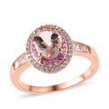 Premium Marropino Morganite and Multi Gemstone Double Halo Ring in Vermeil Rose Gold Over Sterling Silver 2.00 ctw - Sticky add to cart bar