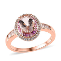 Premium Marropino Morganite and Multi Gemstone Double Halo Ring in Vermeil Rose Gold Over Sterling Silver 2.00 ctw