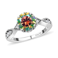 Dichroic Luminous Moissanite and White Moissanite Ring in Platinum Over Sterling Silver 1.85 ctw