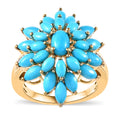 Sleeping Beauty Turquoise and White Zircon Floral Ring in Vermeil Yellow Gold Over Sterling Silver (Size 6.0) 4.50 ctw - Sticky add to cart bar