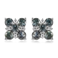 Natural Parti Sapphire and Moissanite Floral Stud Earrings in Platinum Over Sterling Silver 2.20 ctw